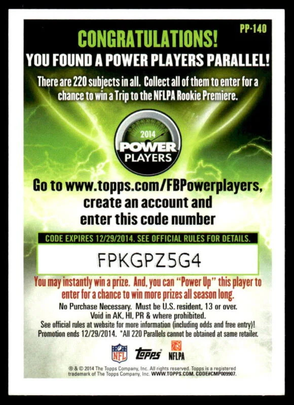 2014 TOPPS JEFF JANIS PP-140 MINT POWER PLAYERS RC FOOTBALL GREEN BAY PACKERS - Image 2 of 2