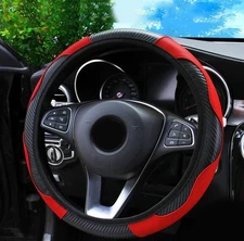 Car Accessories Steering Wheel Cover Black+Red Leather Anti-slip 15''/38cm US