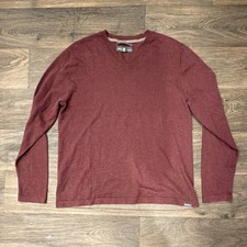 Eddie Bauer Burgundy Cotton Merino Knit V-Neck Pullover Sweater Men M