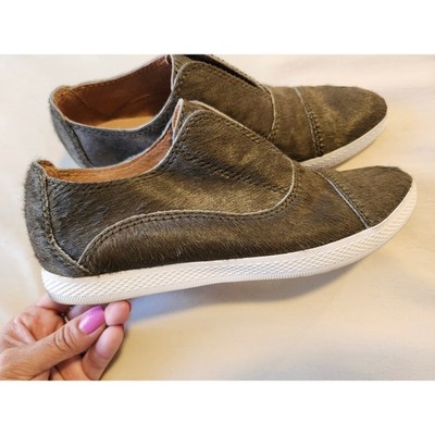All Black Brand Anthropologie size 7 Olive Green Cow Hair Slip On Sneaker Unique