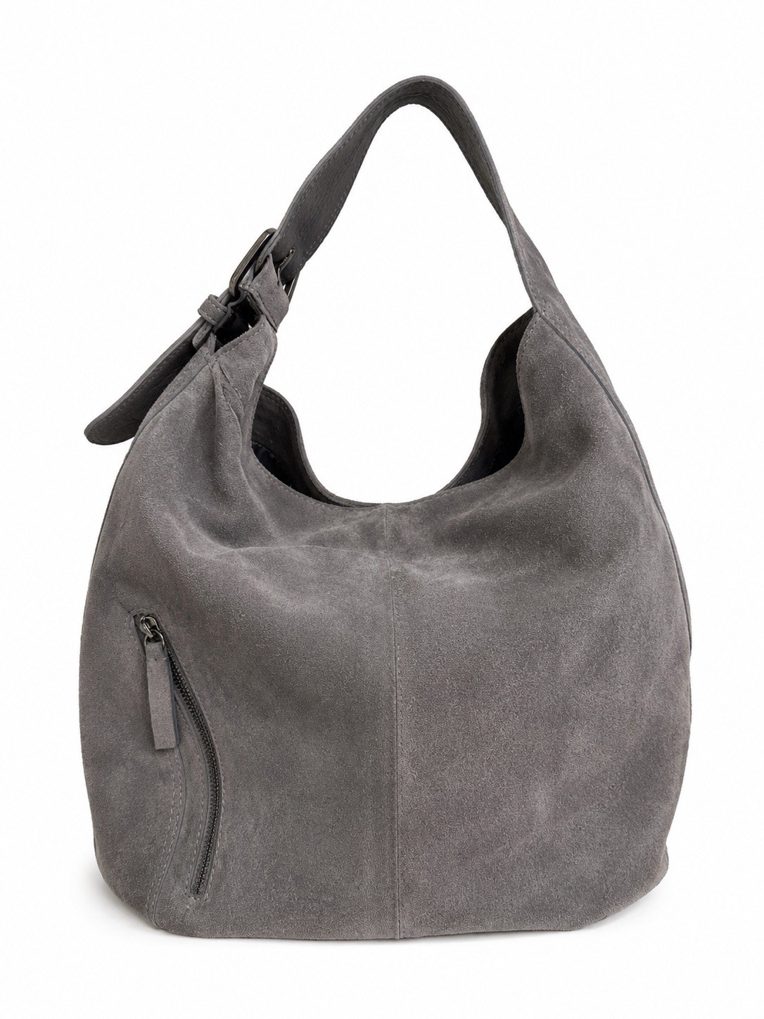 Minimalist Gray Suede Hobo Bag Genuine Leather Slouchy Shoulder Tote Large