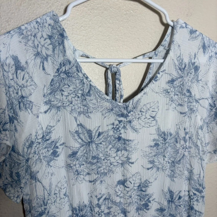 Paper Crane Blouse Women's Large Floral Short Sleeve V-Neck Boxy Top Shirt Foto 2 de 4