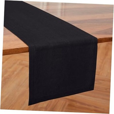  Linen Table Runner 90 Inches Long - 100% Pure Linen Table 14 x 90 Inch Black