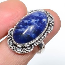 Sodalite Gemstone Band Ring Size 925 Sterling Silver