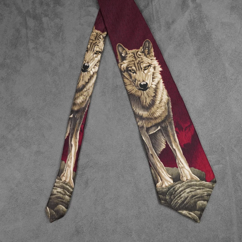 Reloj de pie vintage de especies en peligro de extinción con corbata de lobo para hombre animal vida silvestre años 90 Foto 2 de 4