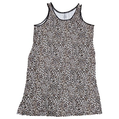 Womens Leopard Print Chemise Sleeveless Nighty Nightgown Night Gown