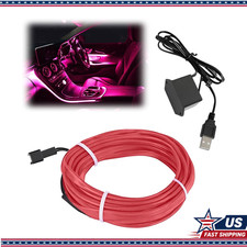 5v 16ft Usb Pink El Wire Neon Light Strip Sewing Edge Car Interior Amcolor Pink