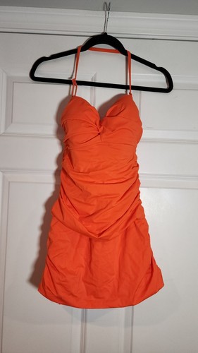 Dobreva Orange Halter Ruched Slimming Swim Dress Size 12