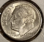 1949 SILVER ALMOST UNCIRCULATED - ROOSEVELT 10¢ DIME - FREE SHIPPING