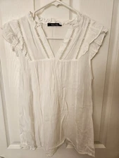 NWOT Anthropologie Doe & Rae White Sleeveless Top with Ruffled Sleeves, S