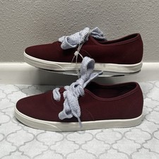 Vans Authentic Lowpro Burgundy Suede Fat Lace Halogen Blue Sneakers W6/M4.5