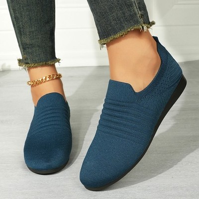 Womne's Stylish Lines Breathable Flats Slip On Comfort Casual Work Shoes