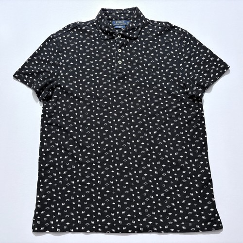 Polo Ralph Lauren Polo Featherweight Mesh Black White Geometric Golf Mens Medium - Picture 2 of 16