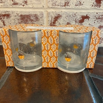 NIB Set of 2 Gorgeous DOF Hand Blown Lg 14 oz Whiskey Glasses, with Acorn Motif