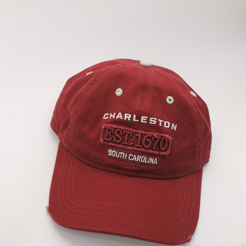 Red cotton factory distress Charleston South Carolina baseball cap EST 1670
