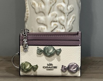 COACH Mini Skinny Id Case Candy Print & Charm Leather CDF93 Sv/Chalk/Jasmine