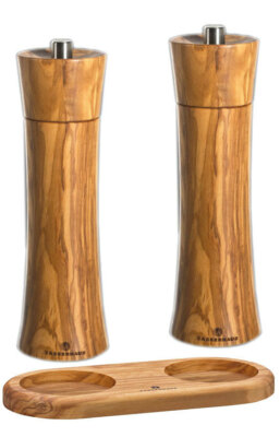 Zassenhaus FRANKFURT Olivenholz Pfeffermühle + Salzmühle +Untersetzer 14/18/24cm