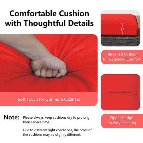 Set of 2 Fade-Resistant Wicker Patio Ottoman-Red - Color: Red - Picture 5 of 5