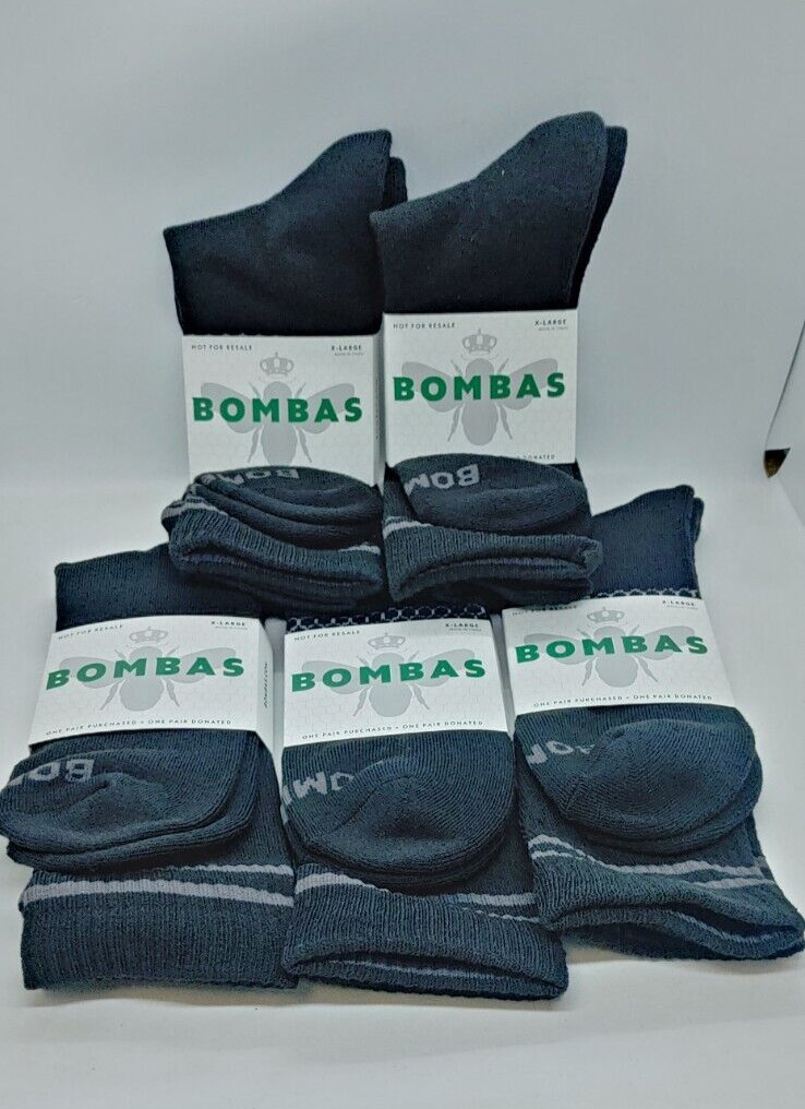5 Pairs  Bombas Men's X Large 13.5-17 Men Black Calf Socks