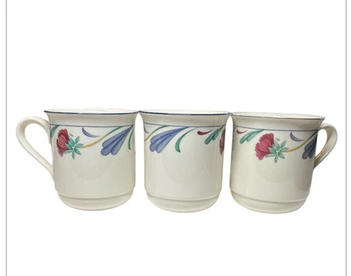 Lenox Chinastone Poppies on Blue Discontinued Coffee Cup Mugs Vintage Set of 3