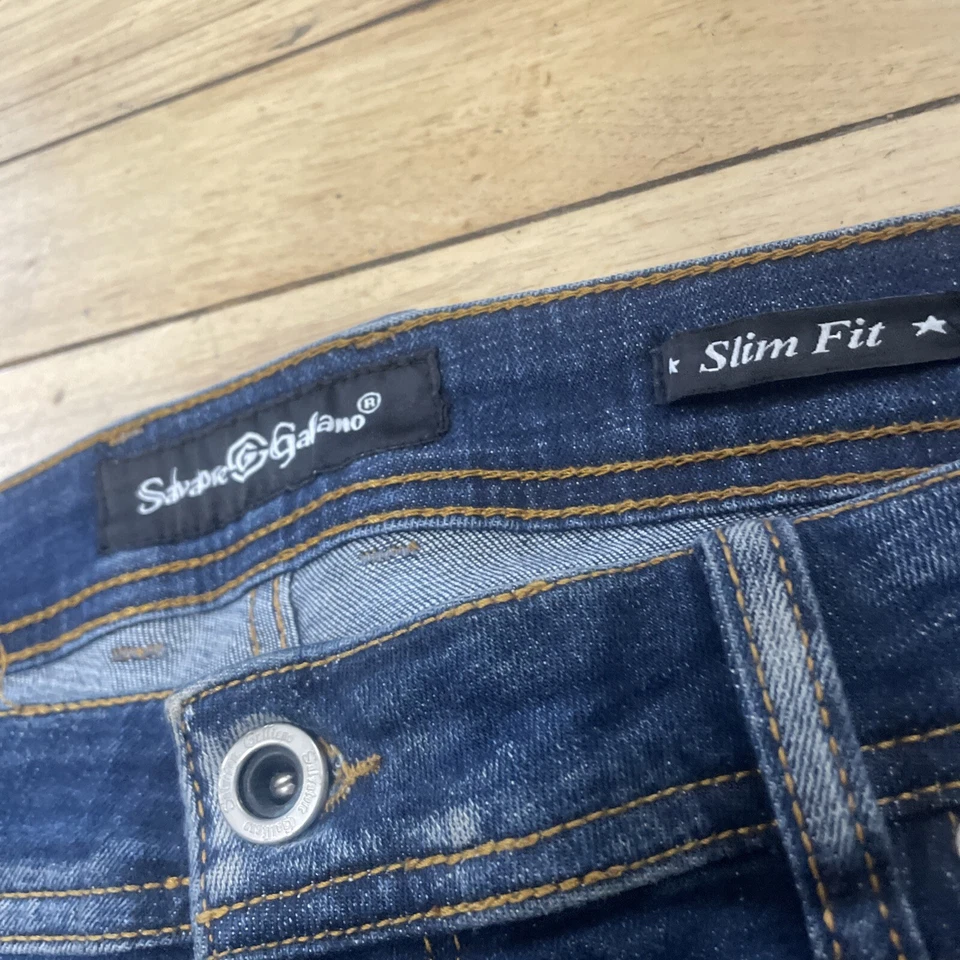 Pantalones de mezclilla Salvatore Galliano Y2k desgastados para hombre 36x30 azul calce ajustado Rock Denim Foto 4 de 4