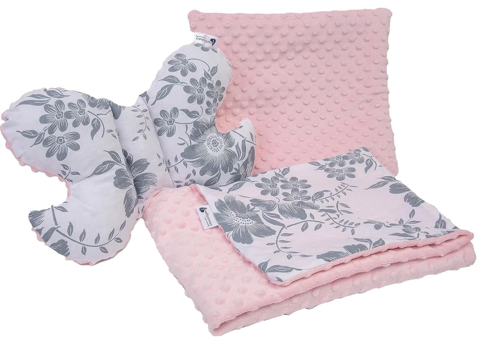 Medi Partners Babydecke 3in1 Baumwolle Minky Kinderdecke 55x75, 35x30cm 2 Kissen