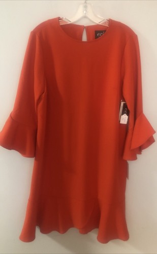 ECI New York Tomato Red Poly Blend Crepe A-line Dress Size 8 NWT - 第 1/6 張圖片