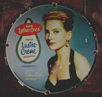 LUSTRE-CREAM SHAMPOO (Deborah Kerr)  PORCELAIN COLLECTIBLE, RUSTIC, ADVERTISING