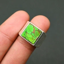 Green Copper Turquoise Ring 925 Sterling Silver Lovely Men's Ring All Size DK18