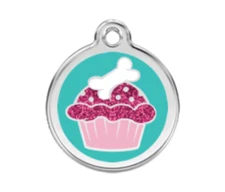 Cupcake Dog Cat Pet ID Tag Personalized Red Dingo - Lifetime Guarantee - Glitter