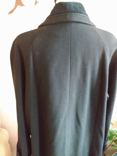 womens over coat size Large long black wool button up Vintage J & D - Picture 5 of 9
