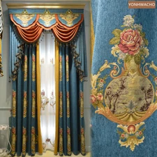 American Luxury Chenille Jacquard Thick blue cloth curtain valance drape C838