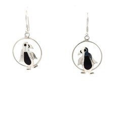 Sterling Silver Penguin Earrings With Enamel 3/4 x 1 1/2 Inch 