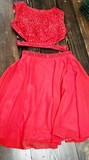 Red Two Piece Sequined Formal Party Prom Dress