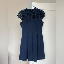 Navy Blue Lace Top Fit & Flare Dress Party Cocktail Occasion - Size 11