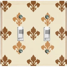 Metal Light Switch Cover Wall Plate Fleur De Lis Two Tone Brown Pattern FDL018
