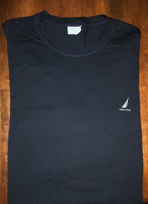 Mens Nautica Long Sleeve Navy Tee Shirt Size Medium MD M - EUC