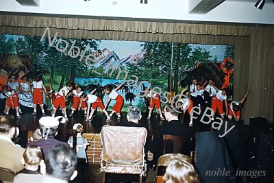 1956 Cute Girls On Stage School Skit Show Chicago Red-Border Kodachrome Slide