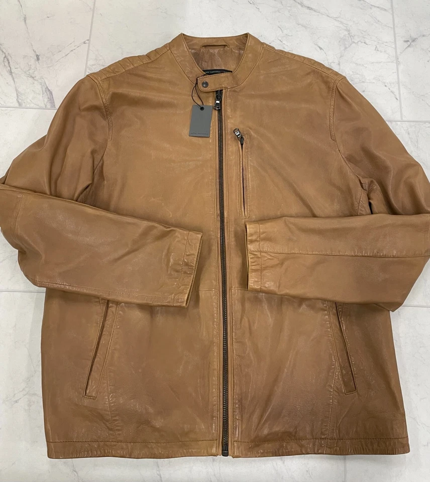 NUEVO CON ETIQUETAS $ 698 Chaqueta John Varvatos Para Hombre Kris Racer En Marrón Talla: Grande Foto 2 de 4