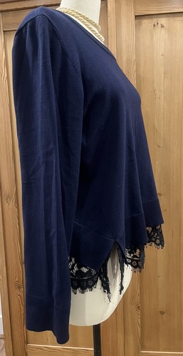 DKNY Navy Boxy Sweater with Black Lace Underlayer and Funky Back XL 12/14 - Picture 2 of 13