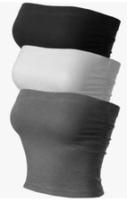 3 PACK MIXMATCHY LARGE WOMENS TUBE TOP SPORTS BRA CHARCOAL WHITE BLACK