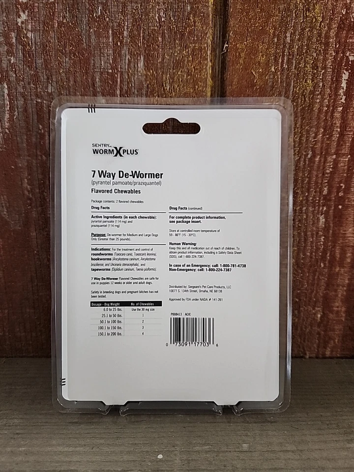 Desparasitador Sentry Worm X Plus 7 vías para perros grandes 2ct (2 masticables) *NUEVO* Foto 2 de 3