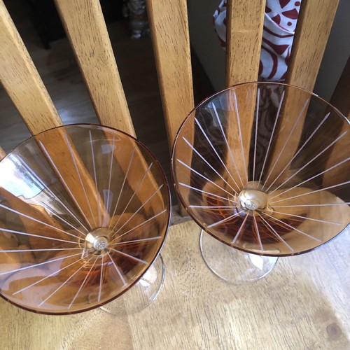 Mikasa Crystal Martini Cheers Mix Set Of 2 Orange Etched Lines - Picture 2 of 6