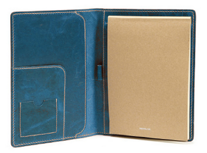 Blue Cow Leather Notebook Cover with Pen Slot H260  -image