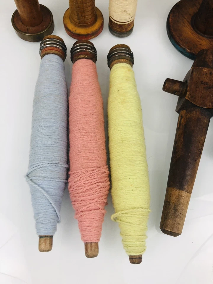 Lot Vintage Industrial Wood Textile Mill Spools Bobbins Spindles Yarn  - Image 2 of 4