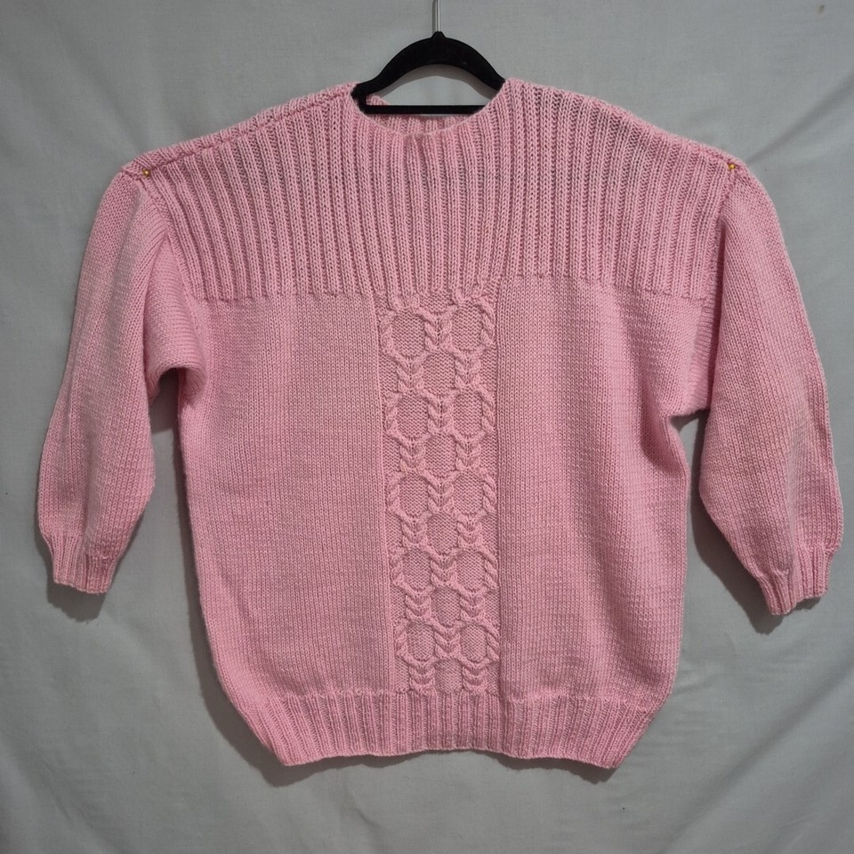 Baby Pink Homemade Straight Neck Cable Knit Jumper Size L/XL