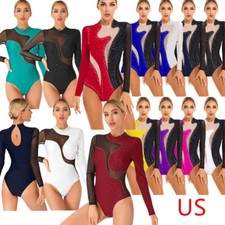 Womens Long Sleeve Bodysuit Ballet Dance Leotard Gymanstic Figure Skate Jumpsuit