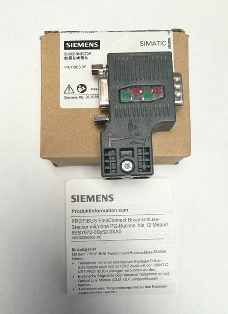 Siemens SIMATIC DP PROFIBUS bus connector, 90° cable outlet, 6ES7 972-0BB52-0XA0