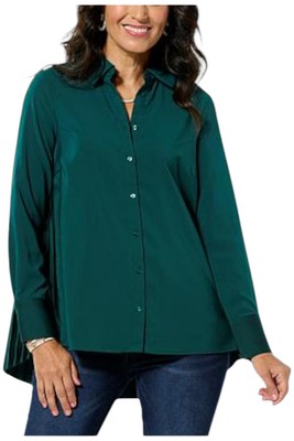 Nina Leonard Women's Long Sleeve Collared Front Shirt Black Emerald