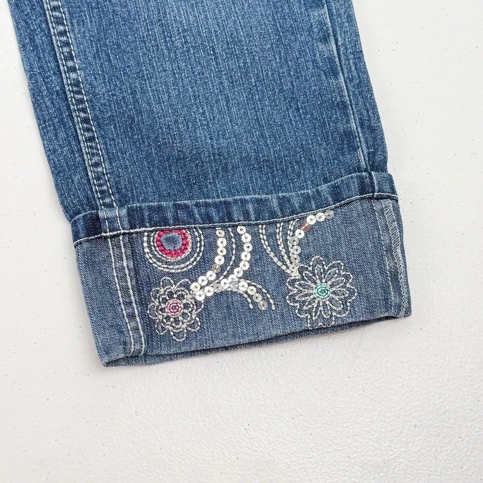 Pantalones de mezclilla capri con puños bordados lentejuelas talla 10 de Disney Hannah Montana para niñas Foto 4 de 4
